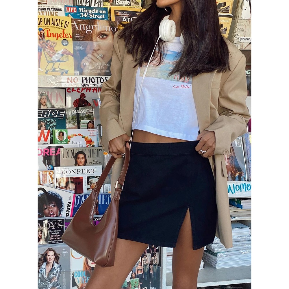 Lioness Black High Waisted Mini Skirt with Side Slit and Back Zipper Size XS